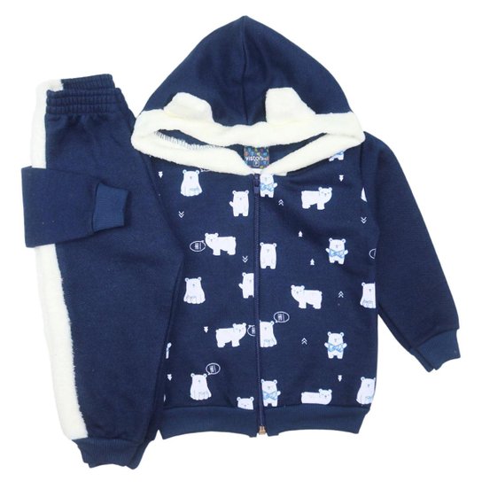 Conjunto Bebê Menino Jaqueta Urso Polar Touca Interativa PMG