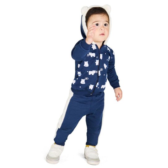 Conjunto Bebê Menino Jaqueta Urso Polar Touca Interativa PMG