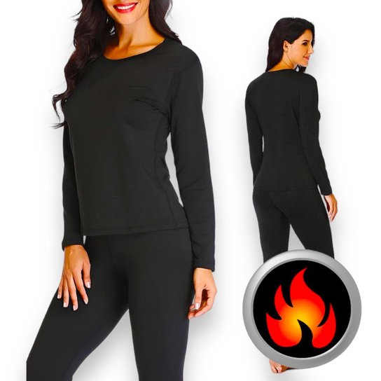 Conjunto Calça e Camiseta SEGUNDA PELE FLANELADA FEMININA térmica Forrado Blusa frio Academia 659