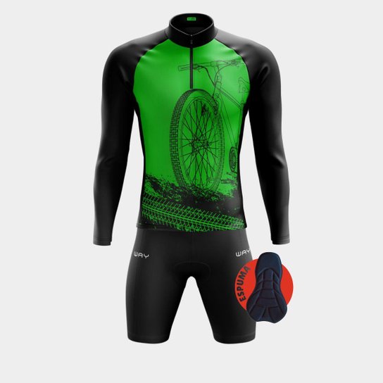 Conjunto Camisa Ciclismo Masculina Manga Longa PRO Bermuda de Espuma - Brasil Points - GG