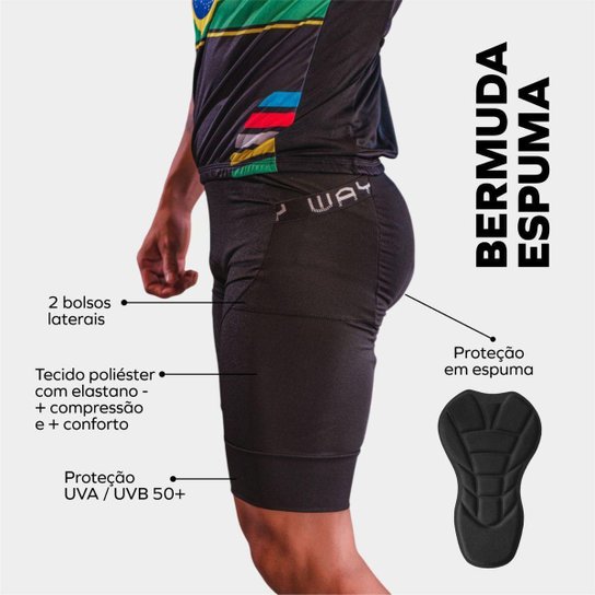 Conjunto Camisa de Ciclismo PRO Manga Curta e Bermuda De Forro Espuma