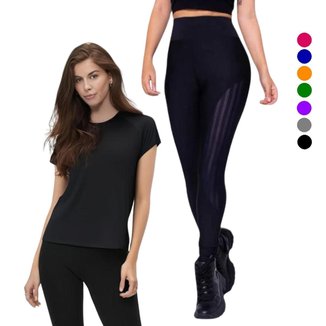 Conjunto CAMISETA Blusinha DRY furadinho + CALÇA leg LEGGING REDINHA Feminino Academia 627