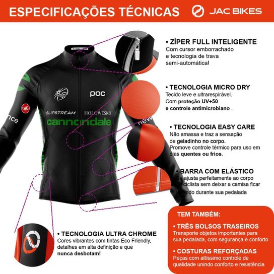 Conjunto Cannondale Camisa Manga Longa Bermuda Forro Gel Pernito Mtb