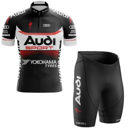 Conjunto Ciclismo Camisa Manga Curta e Bermuda Audi Esportiva Bike Uv Mtb