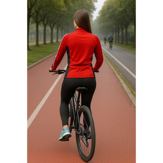 Conjunto Ciclismo Feminino DA Modas – Camiseta Manga Longa com Proteção UV + Calça Acolchoada