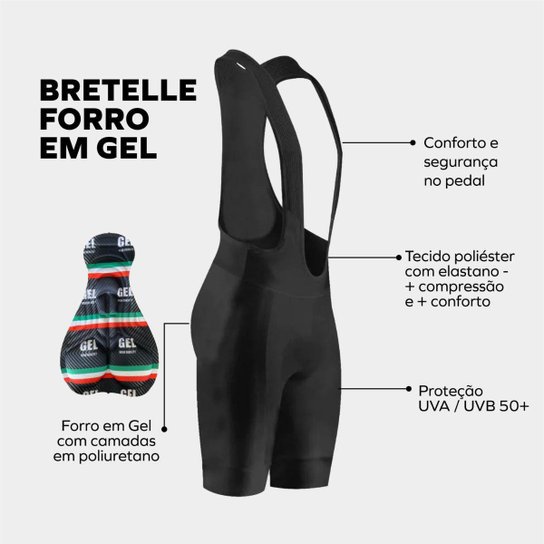 Conjunto Ciclismo Masculino Camisa Manga Curta PRO e Bretelle GEL BIKE