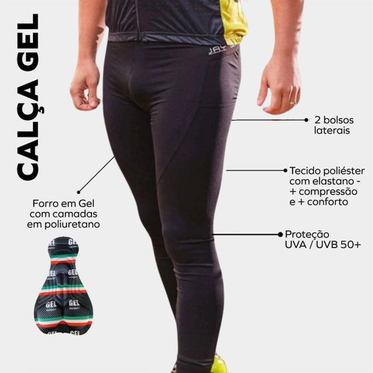 Conjunto Ciclismo Masculino Kit Camisa Bora Preta PRO + Calça de Gel Inverno Frio