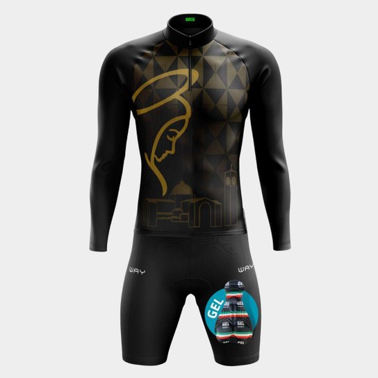 Conjunto de Camisa Masculina Camisa Manga Longa PRO Proteção Uv Bolsos Traseiros Bermuda Forro Gel