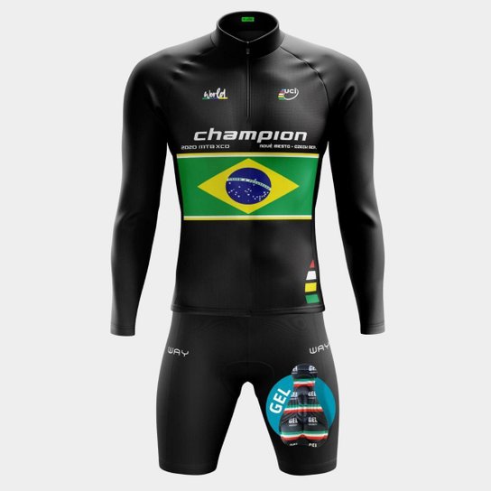 Conjunto de Camisa Masculina Camisa Manga Longa PRO Proteção Uv Bolsos Traseiros Bermuda Forro Gel