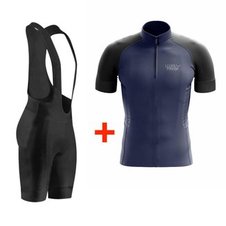 Conjunto de Ciclismo Básico Masculino Camisa Azul e Bretelle de Gel Premium