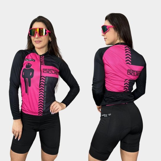 Conjunto de Ciclismo Feminino Camisa Manga Longa e Bermuda de Gel - Batimentos pro - G