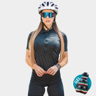 Conjunto de Ciclismo Feminino Preto Básico Camisa e Bermuda de Gel Profissional Mtb Speed Pedal