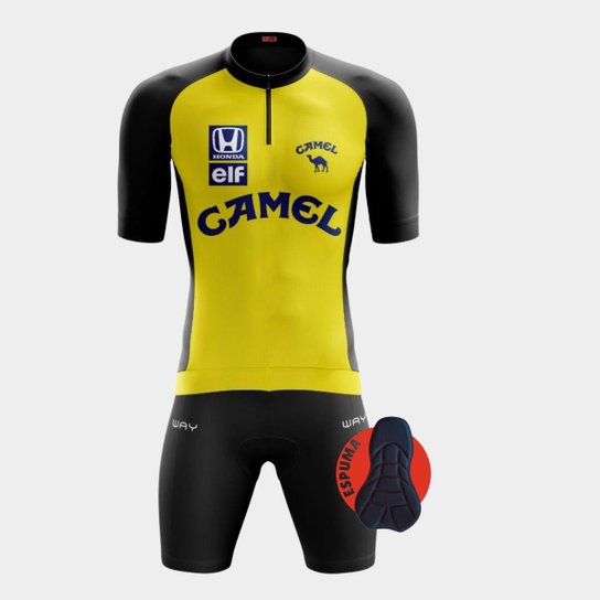 Conjunto de Ciclismo Masculino Camel Camisa e Bermuda Espuma PRO Pedal - M