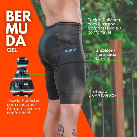 Conjunto de Ciclismo Masculino Camisa Bike Roda Manga Longa e Bermuda Gel