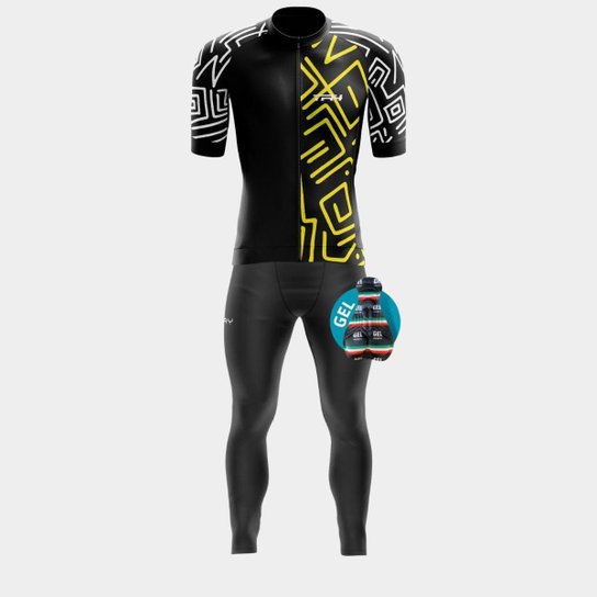 Conjunto de Ciclismo Masculino Camisa Premium TR4 Force com Bolsos Traseiros e Calça de Forro Gel