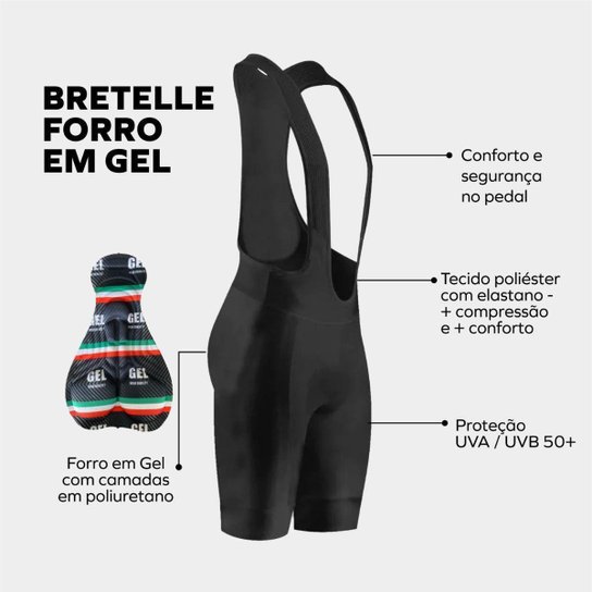 Conjunto de Ciclismo Masculino Camisa Way Fresh Verde Militar Manga Curta Bolso Traseiro e Bretelle
