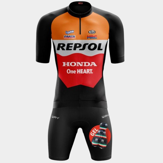 Conjunto de Ciclismo Masculino PRO Camisa Manga Curta e Bermuda Forro Gel Proteção Uv Respirável