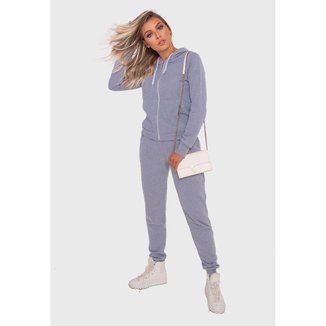 Conjunto Feminino Casaco Moletom Com Zíper + Calça Com Bolsos Inverno