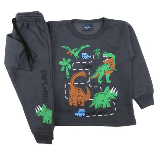 Conjunto Infantil Menino Dino em Moletom Flanelado Inverno