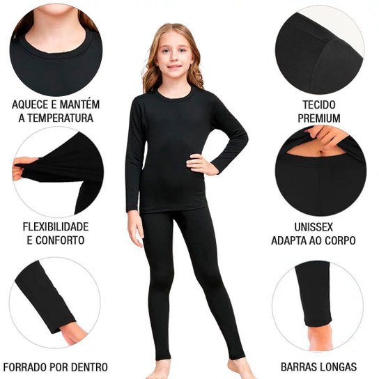 Conjunto Infantil Segunda Pele Blusa e Calça Frio Térmica Menino Menina