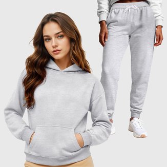 Conjunto Moletom Blusa Canguru + Calça Feminina Lisa