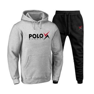 Conjunto Moletom Masculino Abrigo Polo Capuz e Bolsos