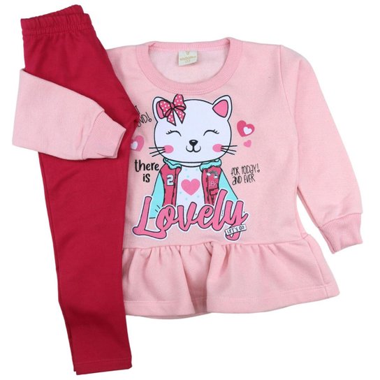 Conjunto Moletom Menina Blusa com Babado e Legging Peluciada