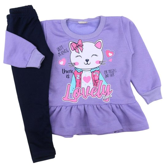 Conjunto Moletom Menina Blusa com Babado e Legging Peluciada