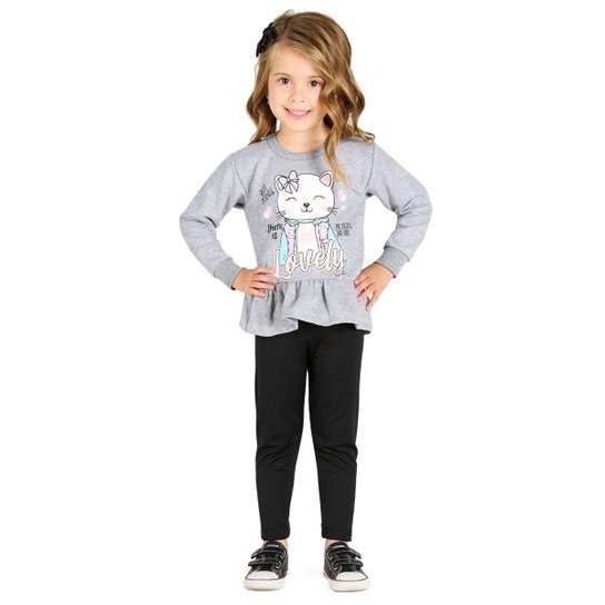 Conjunto Moletom Menina Blusa com Babado e Legging Peluciada