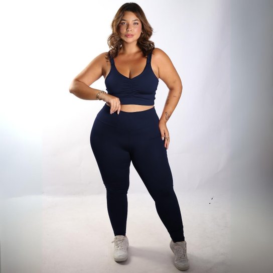 Conjunto Plus Size Academia Legging Modeladora Top Franzido