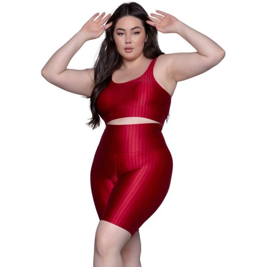 Conjunto Top e Bermuda Plus Size New Zig 3D Vekyo Treino Fitness Cor:;Tamanho:50;Gênero:Feminino