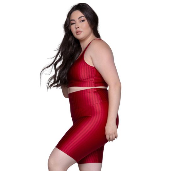 Conjunto Top e Bermuda Plus Size New Zig 3D Vekyo Treino Fitness Cor:;Tamanho:50;Gênero:Feminino