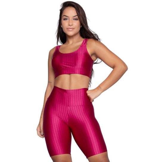 Conjunto Top e Bermuda Plus Size New Zig 3D Vekyo Treino Fitness Cor:;Tamanho:50;Gênero:Feminino