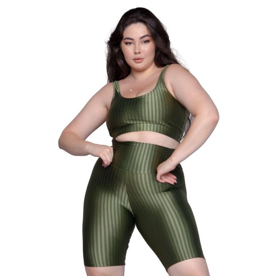 Conjunto Top e Bermuda Plus Size New Zig 3D Vekyo Treino Fitness Cor:;Tamanho:50;Gênero:Feminino