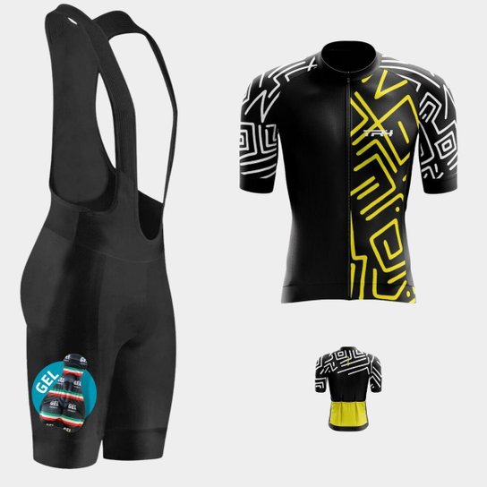 Conjunto Way de Ciclismo Camisa Premium Zíper Total e Bretelle com Forro Gel Pedal Mtb
