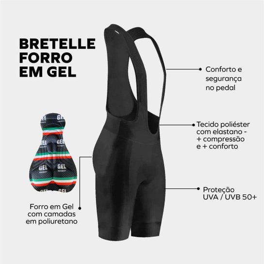 Conjunto Way de Ciclismo Camisa Premium Zíper Total e Bretelle com Forro Gel Pedal Mtb