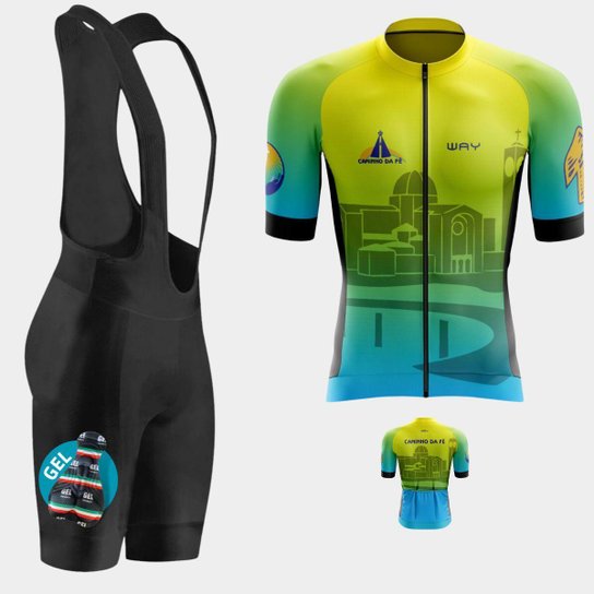 Conjunto Way de Ciclismo Camisa Premium Zíper Total e Bretelle com Forro Gel Pedal Mtb
