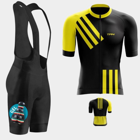 Conjunto Way de Ciclismo Camisa Premium Zíper Total e Bretelle com Forro Gel Pedal Mtb