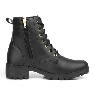 Coturno Feminino Bota Feminina Botinha Cano Curto Zíper Salto Confort Flex