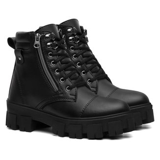 Coturno Feminino Bota Feminina Tratorada Casual Zíper Lateral Cano Curto Modinha