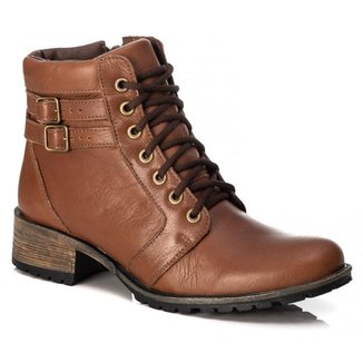 Coturno Feminino Salto Baixo Bota Cano Curto Couro Leve Conforto Floratta