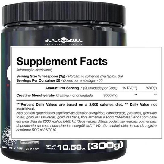 Creatina 100% Pura (300g) Black Skull