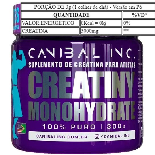 Creatina Monohidratada 3000mg 100% Pura 300g Canibal