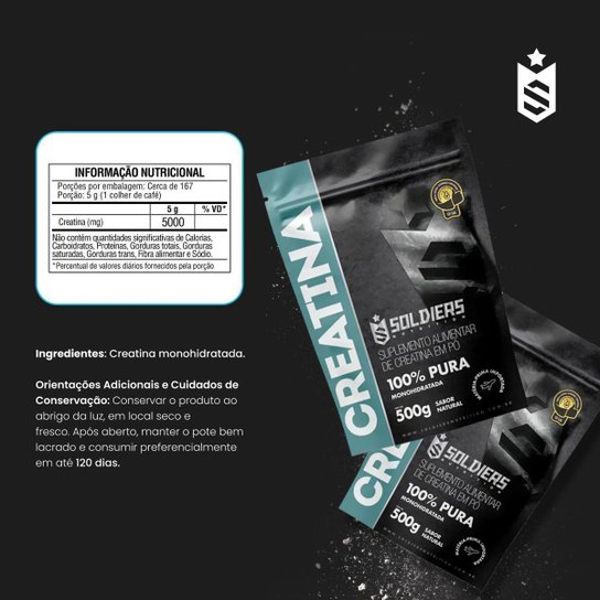 Creatina Monohidratada 500g - 100% Pura Importada - Soldiers Nutrition