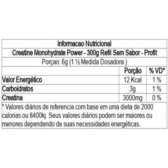 Creatina Monohidratada Power 300g Refil Profit Sabor Natural
