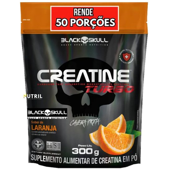Creatina Monohidratada TURBO Refil Black Skull 300g Creatine para Energia Força Ganho de Massa