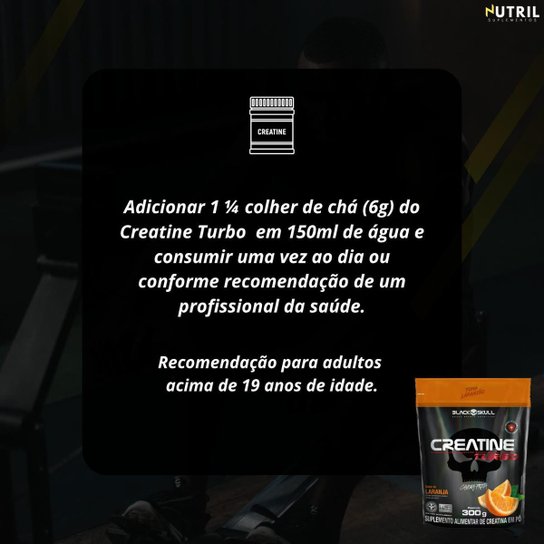 Creatina Monohidratada TURBO Refil Black Skull 300g Creatine para Energia Força Ganho de Massa