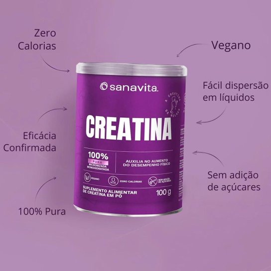 Creatina Pura 100 SANAVITA Monohidratada Micronizada O Suplemento da Mulher 100g