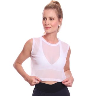 Cropped De Tule Transparente Sem Manga Regata Feminina Cor:;Tamanho:G;Gênero:Feminino