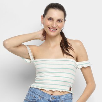 Cropped Ombro a Ombro Hang Loose Stripe Linen